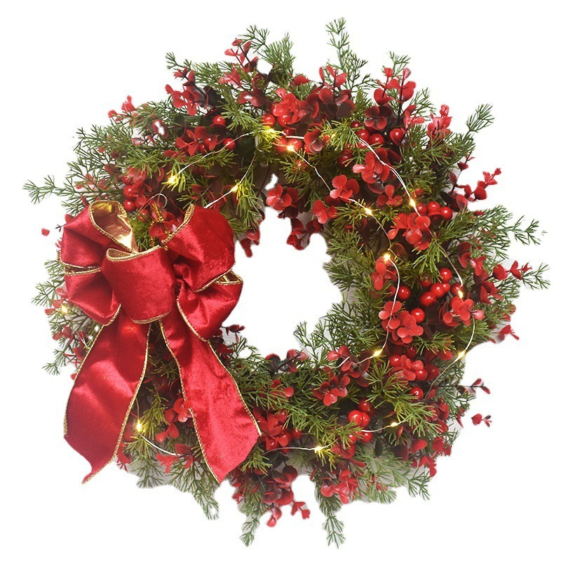 Artificial Cherry Pattern Wreaths Christmas Wreath Red Door Wreath Wall Hanging Garland Ornaments Rattan Circle Wall Decoration