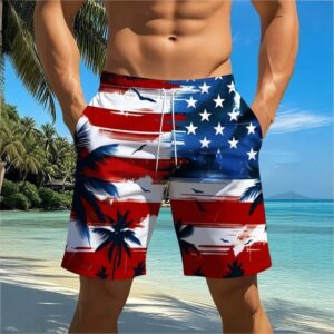 Loose-fitting Breathable Beach Shorts With A 3D Independence Day Printmens Casual Shorts