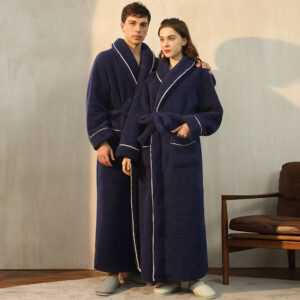 Autumn And Winter Thickened Cotton Velvet Nightgown Men's Winter Plus-sized Plus Size Light Luxury Couple Bathrobe Women's Extended Pajamas Hover Image