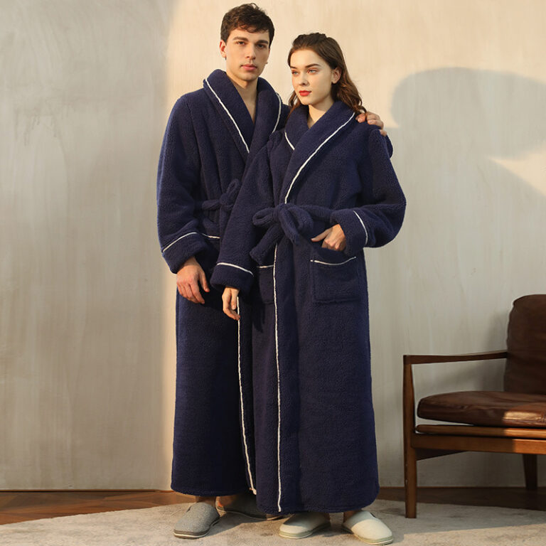 Autumn And Winter Thickened Cotton Velvet Nightgown Men's Winter Plus-sized Plus Size Light Luxury Couple Bathrobe Women's Extended Pajamas Hover Image