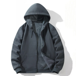Mens Cross-Border Hooded Cardigan Sweater Loose-Fit AutumnWinter Fleece-Lined And Thickened