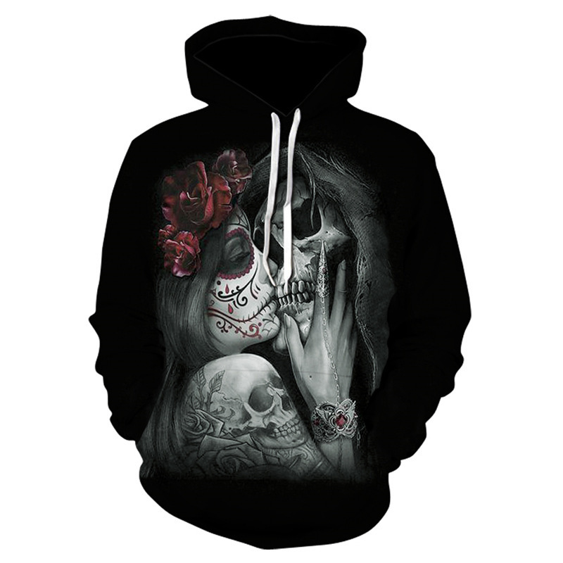 3D Printed Black And White Sexy Tattoo Lady With Hooded Skull
