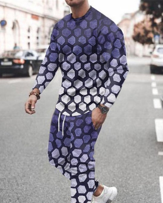 3d Digital Printing Crew Neck Sweater Sports Trousers Suit