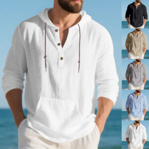 Mens Long-sleeve T-shirt Loose-fitting Casual Minimalist Hoodie