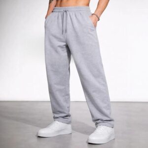 Mens Solid-Color Loose Long Pants With Drawstring Elastic Waist Plus Size