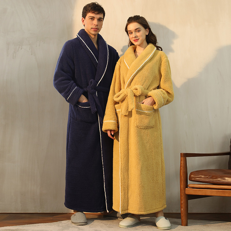 Autumn And Winter Thickened Cotton Velvet Nightgown Men’s Winter Plus-sized Plus Size Light Luxury Couple Bathrobe Women’s Extended Pajamas