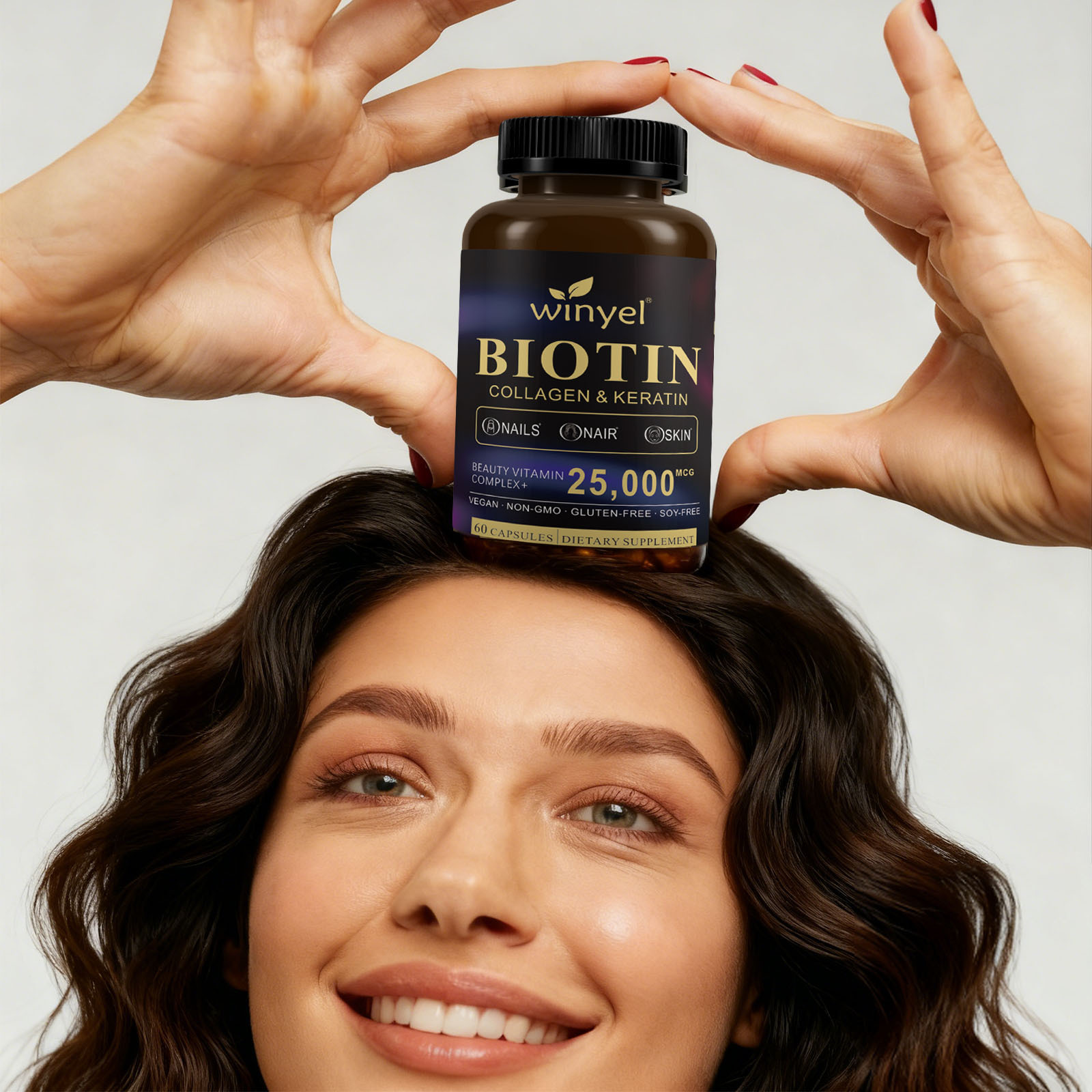 Biotin  Collagen  Hyaluronic Acid  Keratin – Support Normal Hair Growth Cycle – Skin & Nails – 25000mcg Vitamins B1, B2, B3, B6 & B7 – For Women & Men 60 Capsules