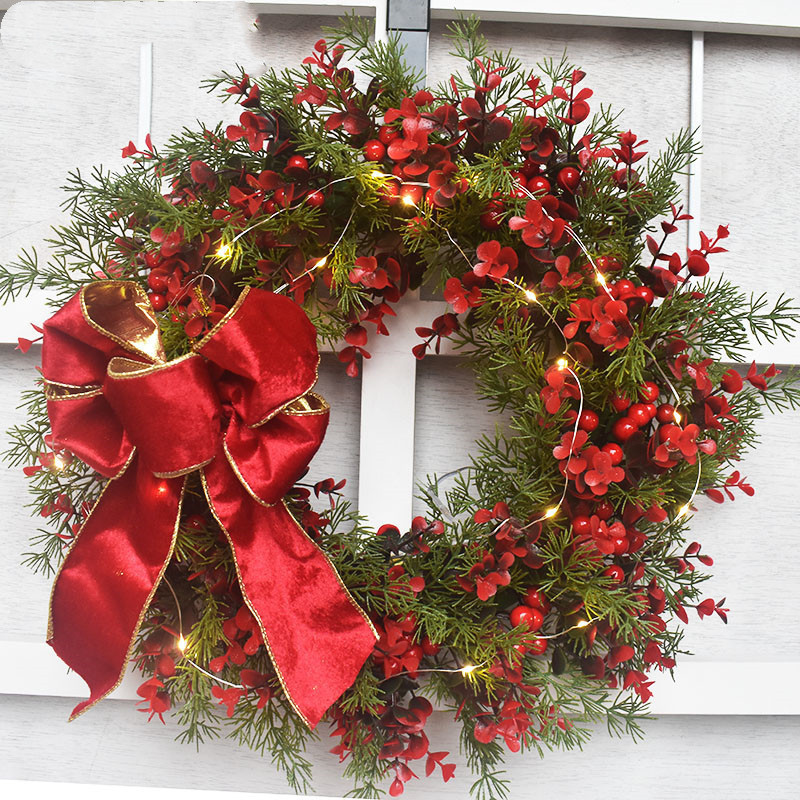 Artificial Cherry Pattern Wreaths Christmas Wreath Red Door Wreath Wall Hanging Garland Ornaments Rattan Circle Wall Decoration