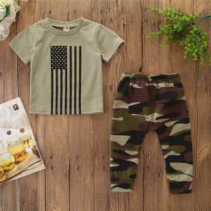 $24.99 Little Kids' Suit Summer Men's Clothing Independence Day Flag Camouflage Suit