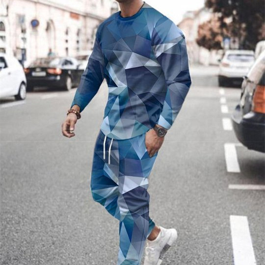 3d Digital Printing Crew Neck Sweater Sports Trousers Suit