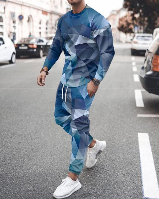 3d Digital Printing Crew Neck Sweater Sports Trousers Suit